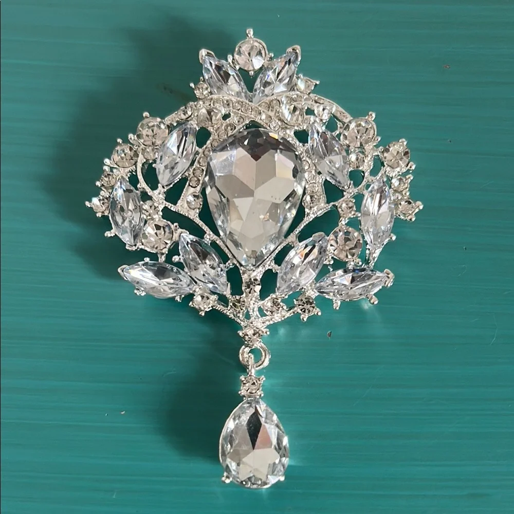 Bridal Wedding Prom Formal 6 Piece Rhinestone Silver Floral Brooch Set - Picture 2 of 9